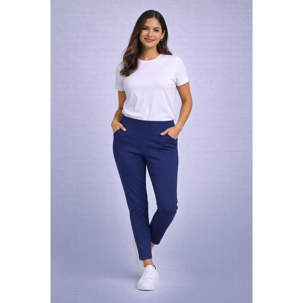 NWT Spring + Mercer Blue Textured Pull-On Pants Women's Medium Stretch Ankle